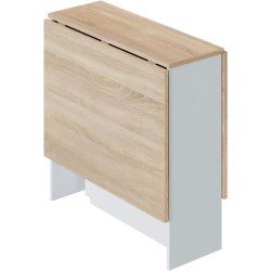 Table de cuisine rabattable FLY - Mélaminé blanc artik et chene - L