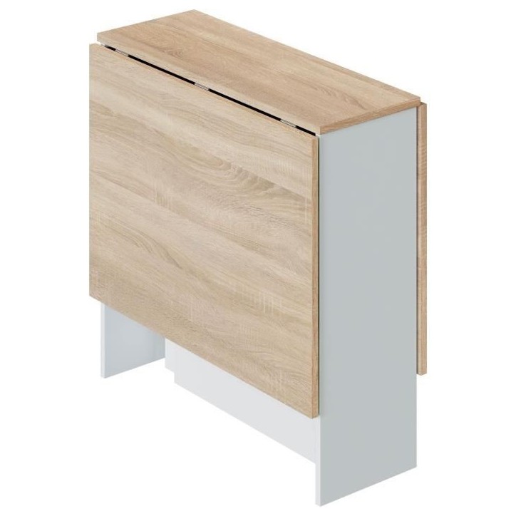 Table de cuisine rabattable FLY - Mélaminé blanc artik et chene - L 31/140 x P 77 x H 78 cm