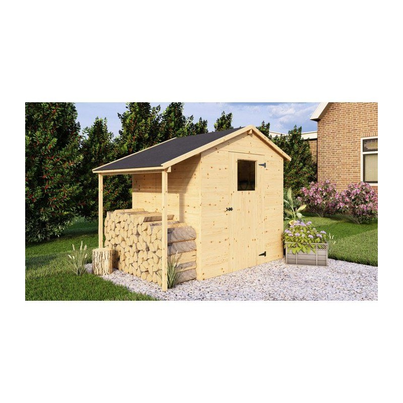 Abri de jardin en bois avec appentis - Pin brut - 2,96 m² (abri) + 0,