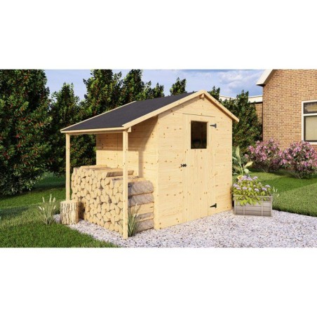 Abri de jardin en bois avec appentis - Pin brut - 2,96 m² (abri) + 0,