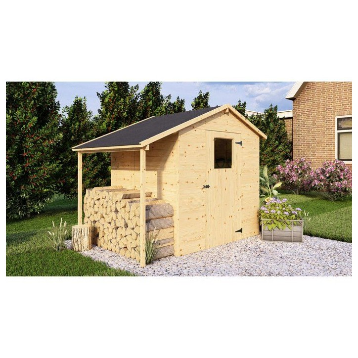 Abri de jardin en bois avec appentis - Pin brut - 2,96 m² (abri) + 0,88 m² (appentis) - Panneaux de 12 mm