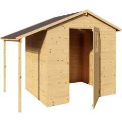 Abri de jardin en bois avec appentis - Pin brut - 2,96 m² (abri) + 0,
