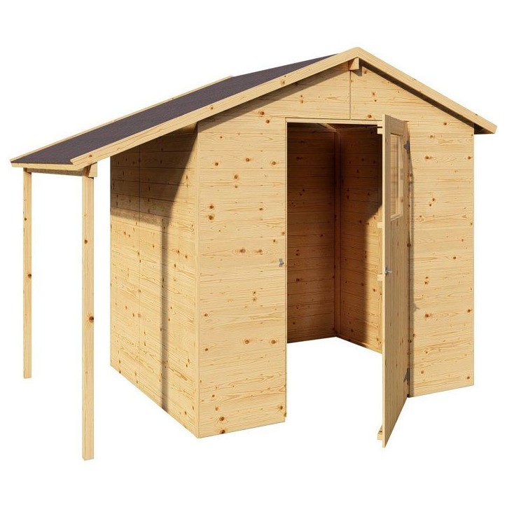 Abri de jardin en bois avec appentis - Pin brut - 2,96 m² (abri) + 0,88 m² (appentis) - Panneaux de 12 mm