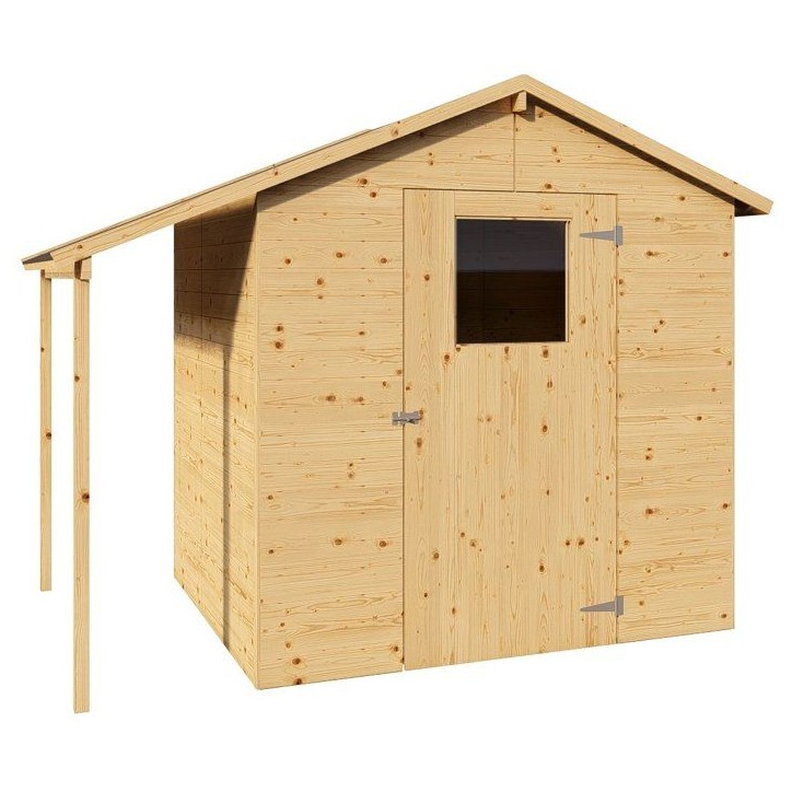 Abri de jardin en bois avec appentis - Pin brut - 2,96 m² (abri) + 0,88 m² (appentis) - Panneaux de 12 mm