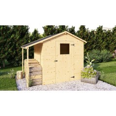 Abri de jardin en bois avec appentis - Pin brut - 2,96 m² (abri) + 0,