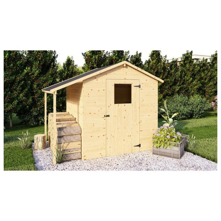 Abri de jardin en bois avec appentis - Pin brut - 2,96 m² (abri) + 0,88 m² (appentis) - Panneaux de 12 mm