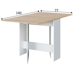 Table de cuisine rabattable FLY - Mélaminé blanc artik et chene - L