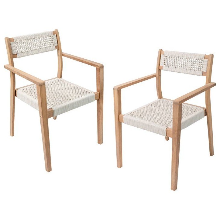 Lot de 2 fauteuils de jardin - ARAWA - Bois d'Acacia FSC - Empilable - Cordage tressé - 57 x 59 x 85 cm