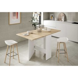 Table de cuisine rabattable FLY - Mélaminé blanc artik et chene - L