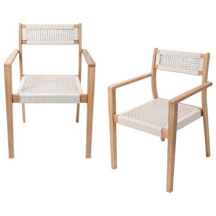 Lot de 2 fauteuils de jardin - ARAWA - Bois d'Acacia FSC - Empilable - Cordage tressé - 57 x 59 x 85 cm