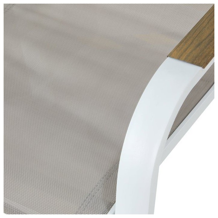 Lot de 4 fauteuils repas de jardin - VIANEA – Structure aluminium et textilene – Blanc et naturel - 52 x 64 x 86 cm