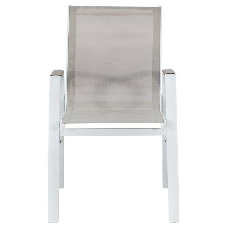 Lot de 4 fauteuils repas de jardin - VIANEA – Structure aluminium et textilene – Blanc et naturel - 52 x 64 x 86 cm