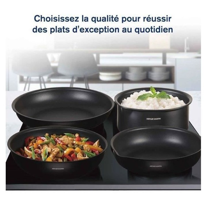 Batterie de cuisine - Tous feux dont induction - Arthur Martin - AM0530 - Aluminium - Anti-adhésif - 20 pieces - Poignée amovi Batterie de cuisine - Tous feux dont induction - Arthur Martin - AM0530 - Aluminium - Anti-adhésif - 20 pieces - Poignée amovi