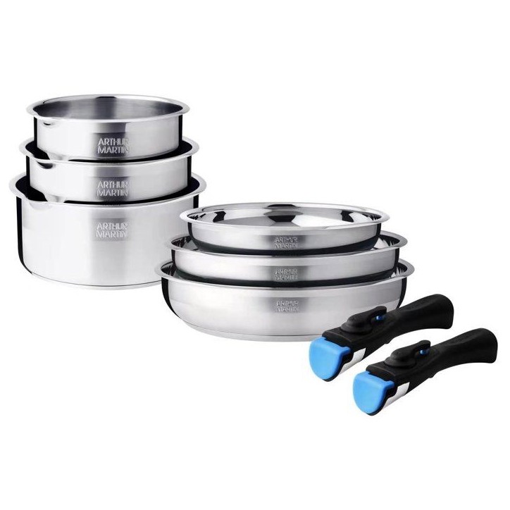 Batterie de cuisine - AM3213 - Tous feux dont induction - ARTHUR MARTIN - Sans PFOA/PFAS - Acier inoxydable 18/10 - 8 pieces Batterie de cuisine - AM3213 - Tous feux dont induction - ARTHUR MARTIN - Sans PFOA/PFAS - Acier inoxydable 18/10 - 8 pieces