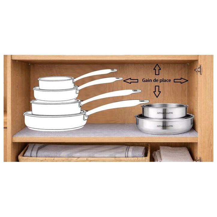 Batterie de cuisine - AM3213 - Tous feux dont induction - ARTHUR MARTIN - Sans PFOA/PFAS - Acier inoxydable 18/10 - 8 pieces Batterie de cuisine - AM3213 - Tous feux dont induction - ARTHUR MARTIN - Sans PFOA/PFAS - Acier inoxydable 18/10 - 8 pieces