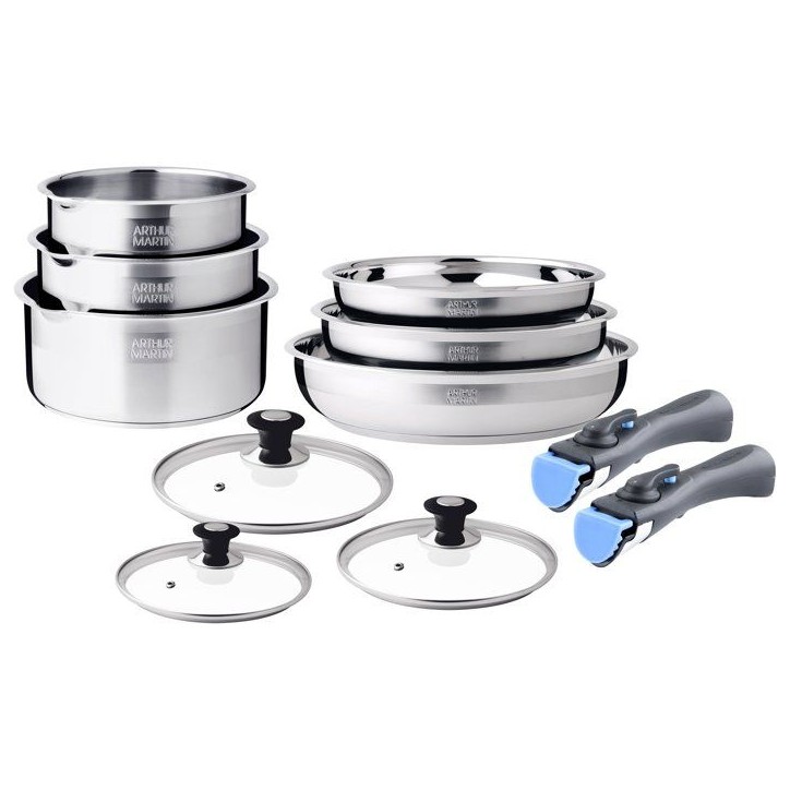 Batterie de cuisine - AM3220 - Tous feux dont induction - ARTHUR MARTIN - Sans PFOA/PFAS - Acier inoxydable 18/10 - 11 pieces Batterie de cuisine - AM3220 - Tous feux dont induction - ARTHUR MARTIN - Sans PFOA/PFAS - Acier inoxydable 18/10 - 11 pieces