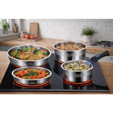 Batterie de cuisine - AM3220 - Tous feux dont induction - ARTHUR MARTIN - Sans PFOA/PFAS - Acier inoxydable 18/10 - 11 pieces