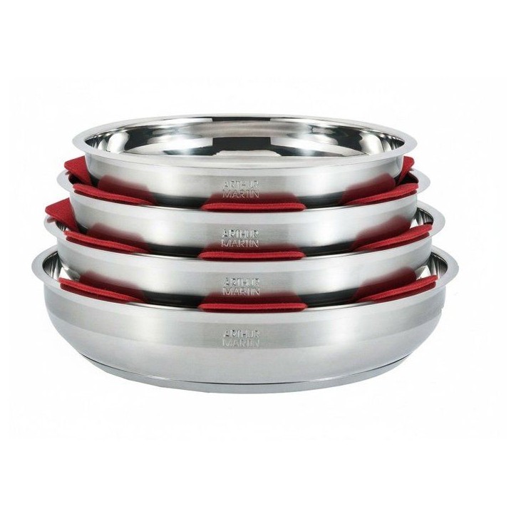 Batterie de cuisine - AM3237 - Tous feux dont induction - ARTHUR MARTIN - Sans PFOA/PFAS - Acier inoxydable 18/10 - 16 pieces