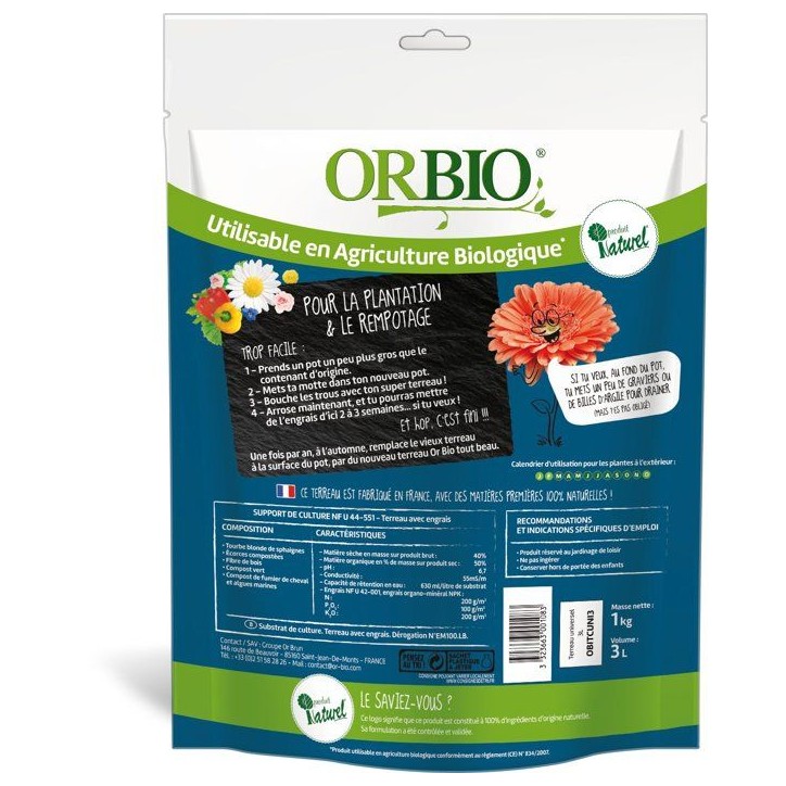 Terreau Universel - ORBIO - Bleu - 3 L