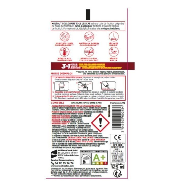 Colle de fixation et d'étanchéité - CYANOLIT - Cristal - Tube 125 ml - Transparent - Pratique et flexible