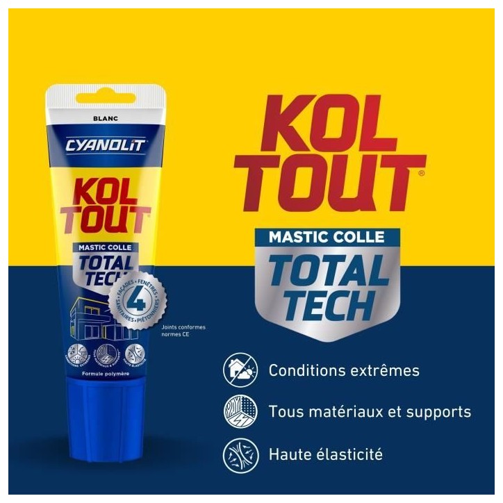 Colle de fixation et d'étanchéité - CYANOLIT - Total tech - Blanc - Tube 125 ml - Polyvalente - Haute résistance Colle de fixation et d'étanchéité - CYANOLIT - Total tech - Blanc - Tube 125 ml - Polyvalente - Haute résistance