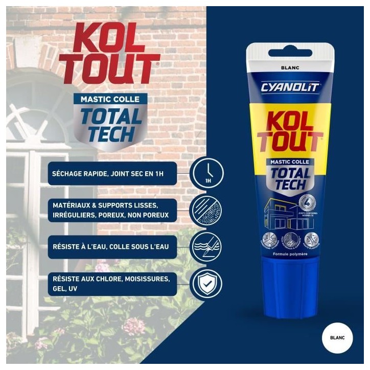 Colle de fixation et d'étanchéité - CYANOLIT - Total tech - Blanc - Tube 125 ml - Polyvalente - Haute résistance Colle de fixation et d'étanchéité - CYANOLIT - Total tech - Blanc - Tube 125 ml - Polyvalente - Haute résistance
