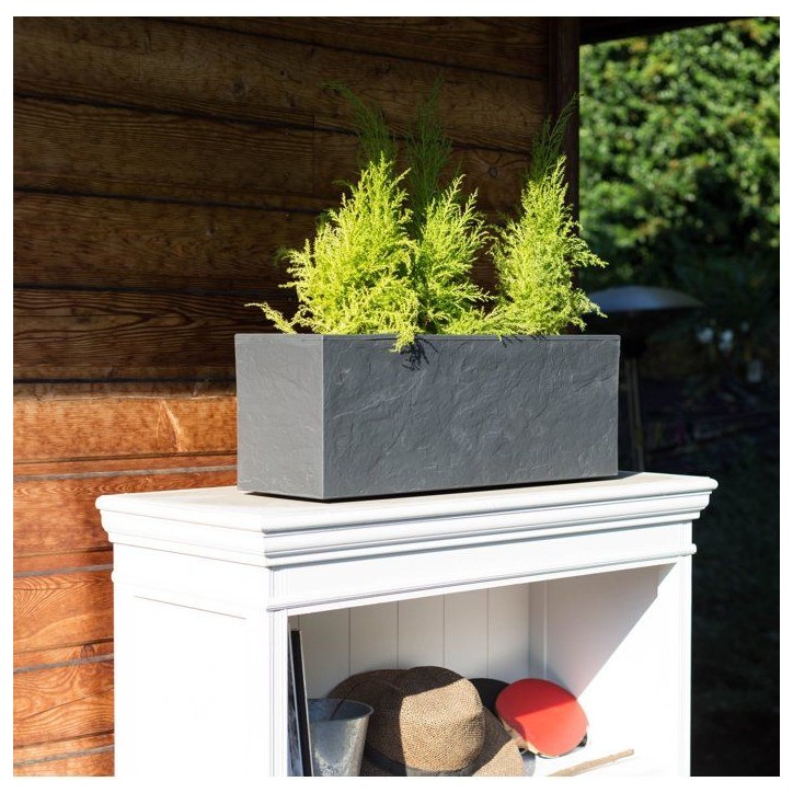 Balconniere - EDA - Volcania Up - 25 L - Intérieur/Extérieur - Décor Pierre - 59 x 19,5 x H. 22,8 cm - Gris Anthracite