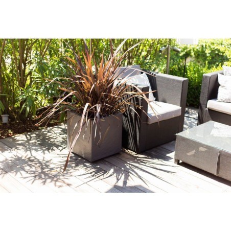 Pot de fleurs Carré 30 cm - EDA - Volcania Up - 21 L - Intérieur/Extérieur -Décor Pierre- 29,5 x 29,5 x H. 29,5 cm - Gris An