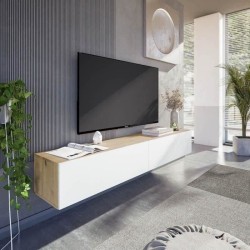 Meuble TV suspendu - L 180X P 28X H 35 cm KAWAY - Décor blanc et chen