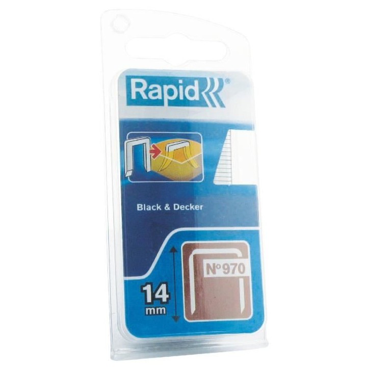 Agrafes - RAPID - N°970/14 mm - Galvanisées - Fil plat - Compatible Black & Decker Agrafes - RAPID - N°970/14 mm - Galvanisées - Fil plat - Compatible Black & Decker