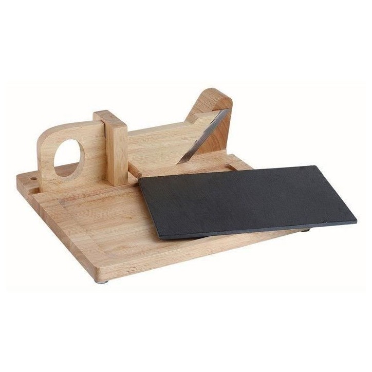 Guillotine a saucisson - LIVOO - MEC127 - En hévéa et plateau en ardoise - Lame acier inoxydable - Sécurité