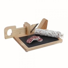Guillotine a saucisson - LIVOO - MEC127 - En hévéa et plateau en ardoise - Lame acier inoxydable - Sécurité