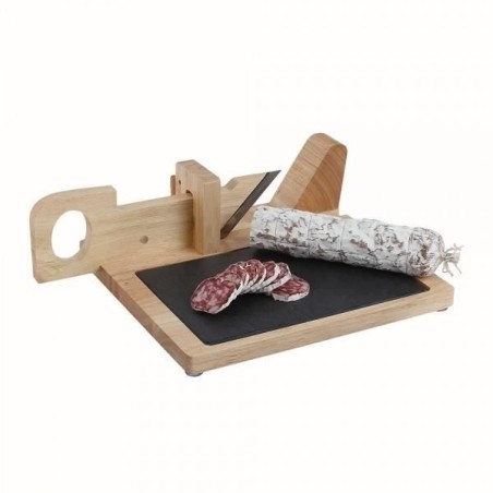 Guillotine a saucisson - LIVOO - MEC127 - En hévéa et plateau en ardoise - Lame acier inoxydable - Sécurité