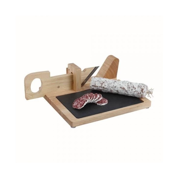Guillotine a saucisson - LIVOO - MEC127 - En hévéa et plateau en ardoise - Lame acier inoxydable - Sécurité