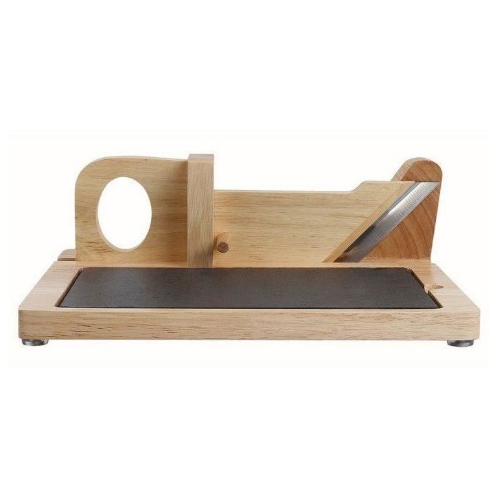Guillotine a saucisson - LIVOO - MEC127 - En hévéa et plateau en ardoise - Lame acier inoxydable - Sécurité