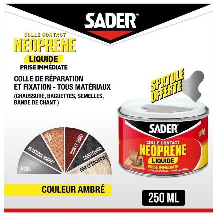 Colle contact néoprene liquide extra forte - SADER - Tous matériaux - Prise immédiate - Boîte 250 ml