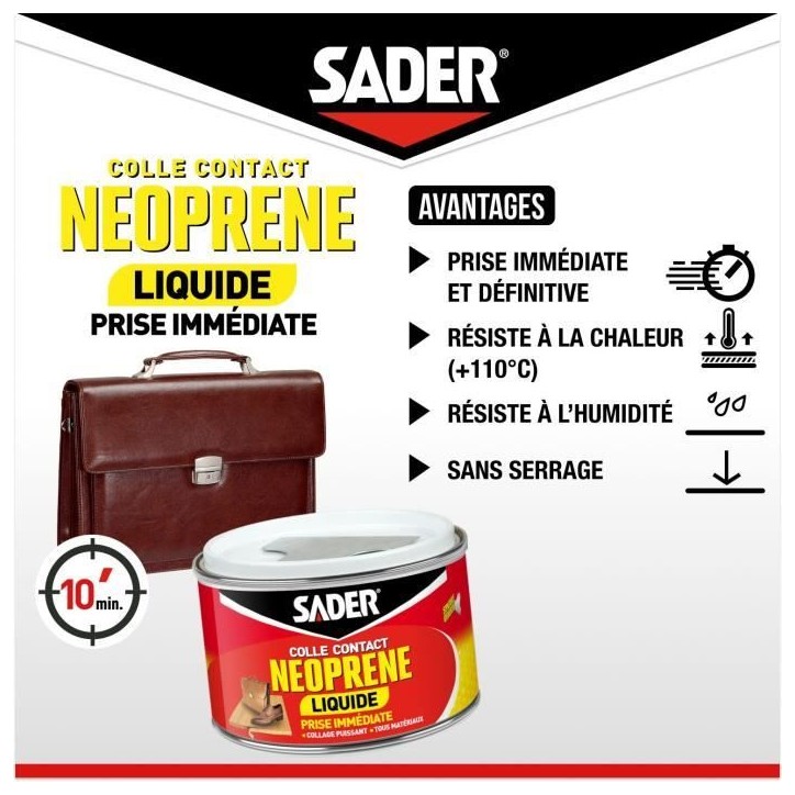 Colle contact néoprene liquide extra forte - SADER - Tous matériaux - Prise immédiate - Boîte 250 ml