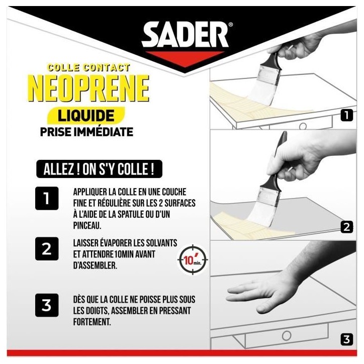 Colle contact néoprene liquide extra forte - SADER - Tous matériaux - Prise immédiate - Boîte 250 ml