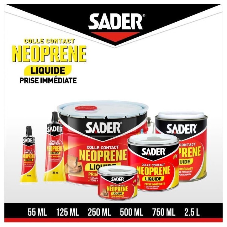 Colle contact néoprene liquide extra forte - SADER - Tous matériaux - Prise immédiate - Boîte 250 ml