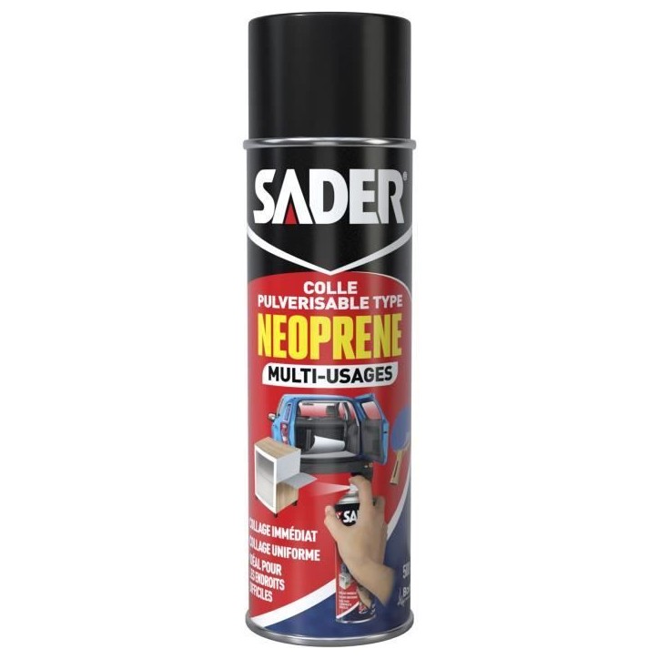 Colle aérosol néoprene multi-usages - SADER - Extra forte - Tous matériaux - Prise immédiate - Bombe 500 ml