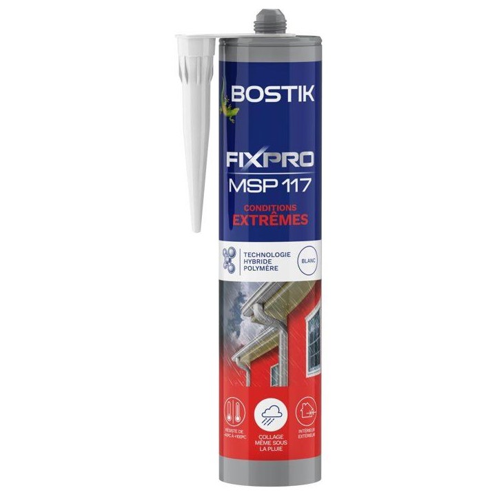 Mastic colle - BOSTIK - Fixpro MSP 117 - Conditions extremes - Intérieur/extérieur - Blanc - Cartouche 290 ml Mastic colle - BOSTIK - Fixpro MSP 117 - Conditions extremes - Intérieur/extérieur - Blanc - Cartouche 290 ml