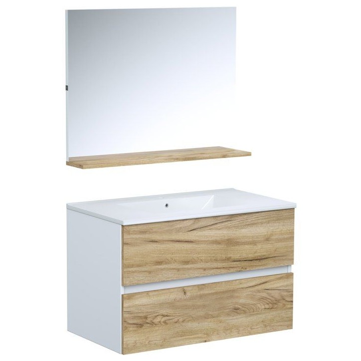 Ensemble meuble de salle de bain - Vasque - Bois - L80 x P45 x H50 cm - Miroir - MONZA Ensemble meuble de salle de bain - Vasque - Bois - L80 x P45 x H50 cm - Miroir - MONZA