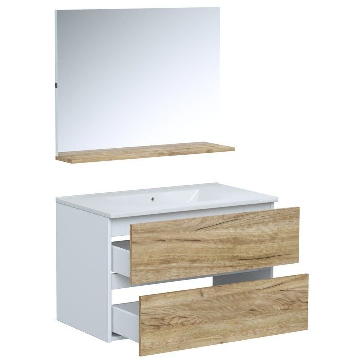 Ensemble meuble de salle de bain - Vasque - Bois - L80 x P45 x H50 cm - Miroir - MONZA Ensemble meuble de salle de bain - Vasque - Bois - L80 x P45 x H50 cm - Miroir - MONZA