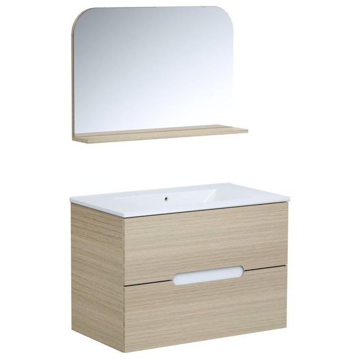 Ensemble meuble de salle de bain - Vasque - Bois - L80 x P45 x H55 cm - Miroir - PILL Ensemble meuble de salle de bain - Vasque - Bois - L80 x P45 x H55 cm - Miroir - PILL