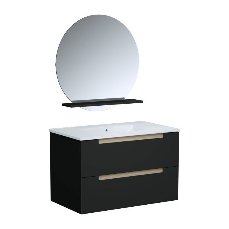 Ensemble meuble de salle de bain - Vasque - Noir mat - L80 x P45 x H50