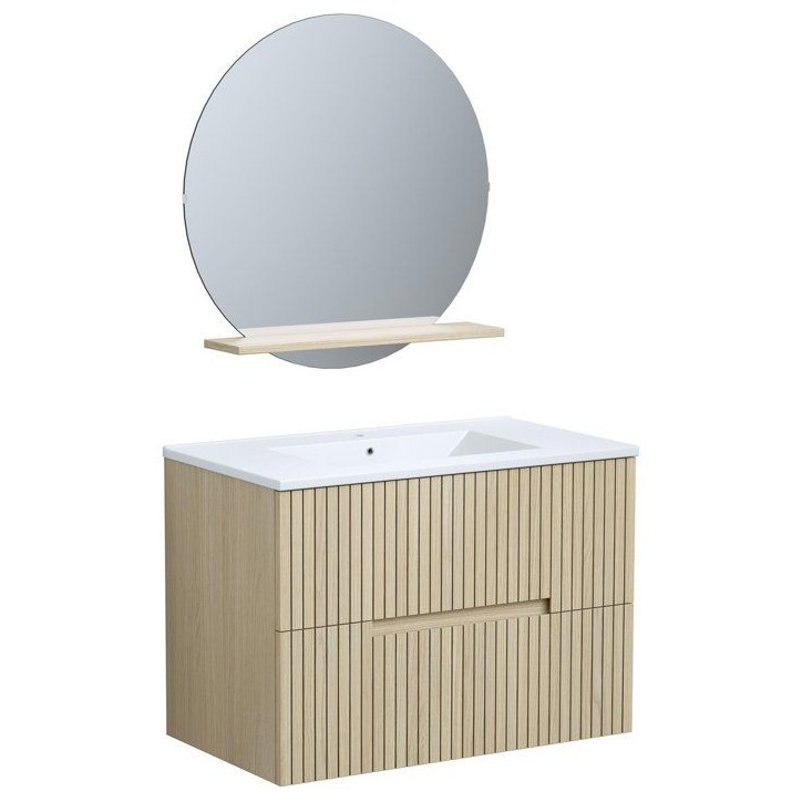 Ensemble meuble de salle de bain - Vasque - Bois - L80 x P45 x H60 cm - Miroir - GROOVE