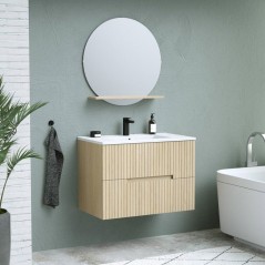 Ensemble meuble de salle de bain - Vasque - Bois - L80 x P45 x H60 cm - Miroir - GROOVE