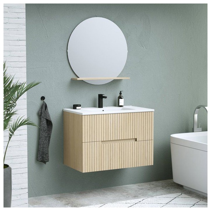Ensemble meuble de salle de bain - Vasque - Bois - L80 x P45 x H60 cm - Miroir - GROOVE