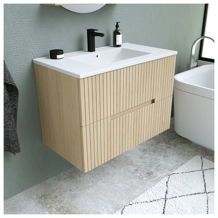 Ensemble meuble de salle de bain - Vasque - Bois - L80 x P45 x H60 cm - Miroir - GROOVE