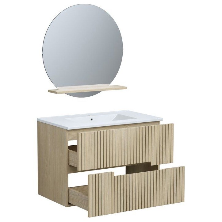 Ensemble meuble de salle de bain - Vasque - Bois - L80 x P45 x H60 cm - Miroir - GROOVE
